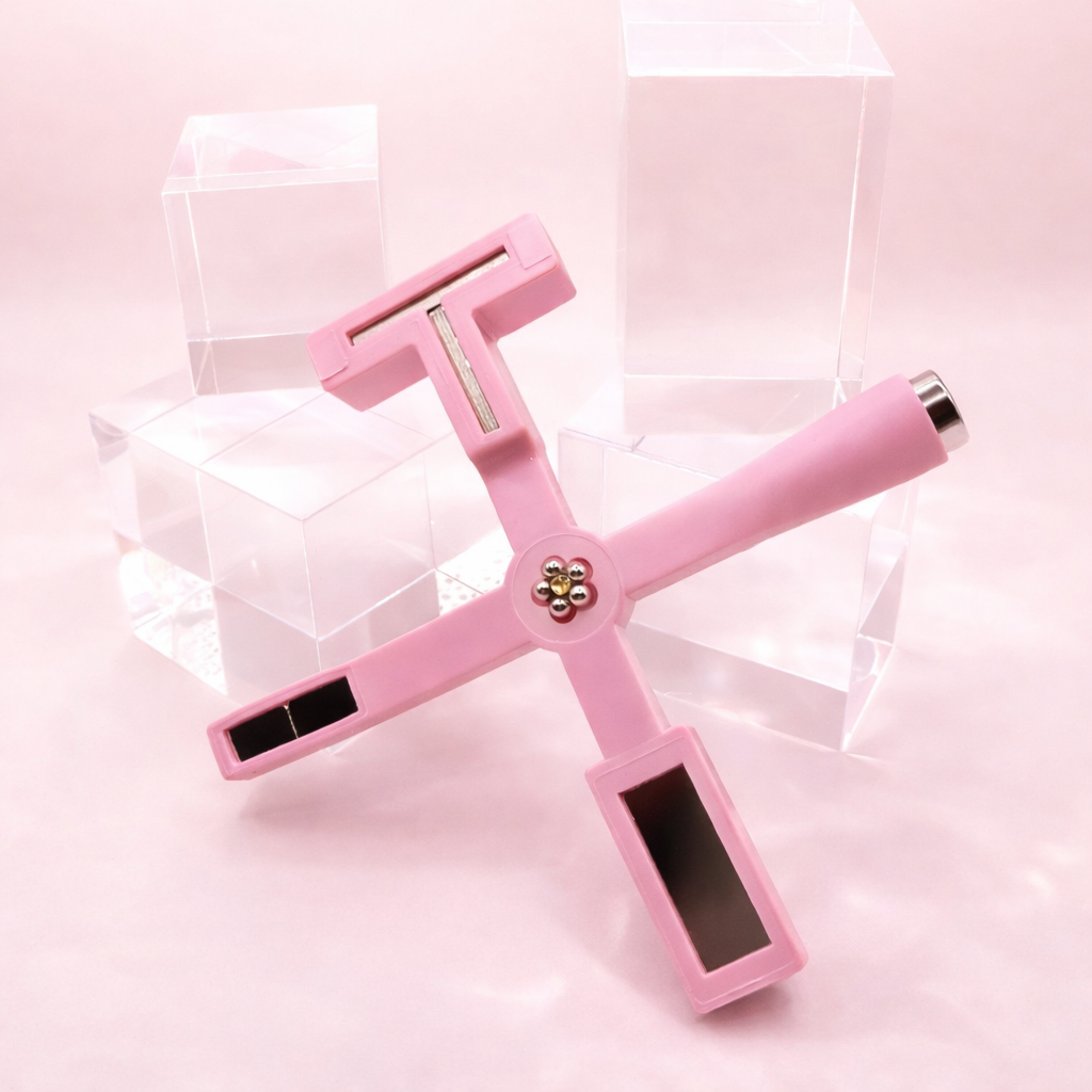 Cat-Eye Magnet Kreuz – Rosa Blume