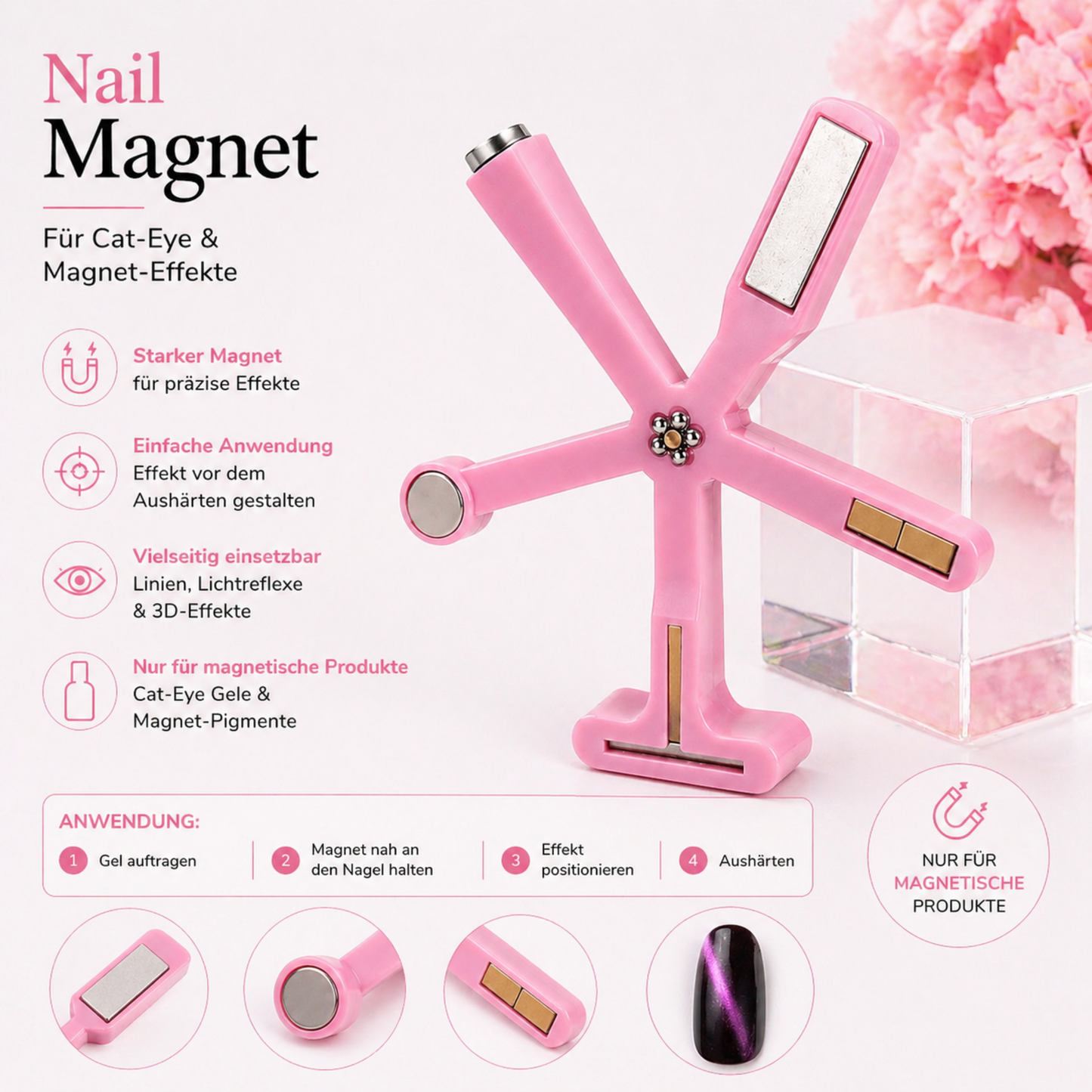 Cat-Eye Magnet Stern – Rosa Blume