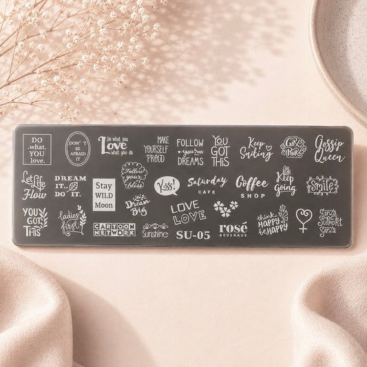 💬  Stempelplatte Sprüche für Nail Art – Edelstahl Designschablone