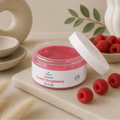 Yokaba ESSENCE Sweet Raspberry Körperpeeling mit goldfarbenen Schimmerpartikeln | 250 g