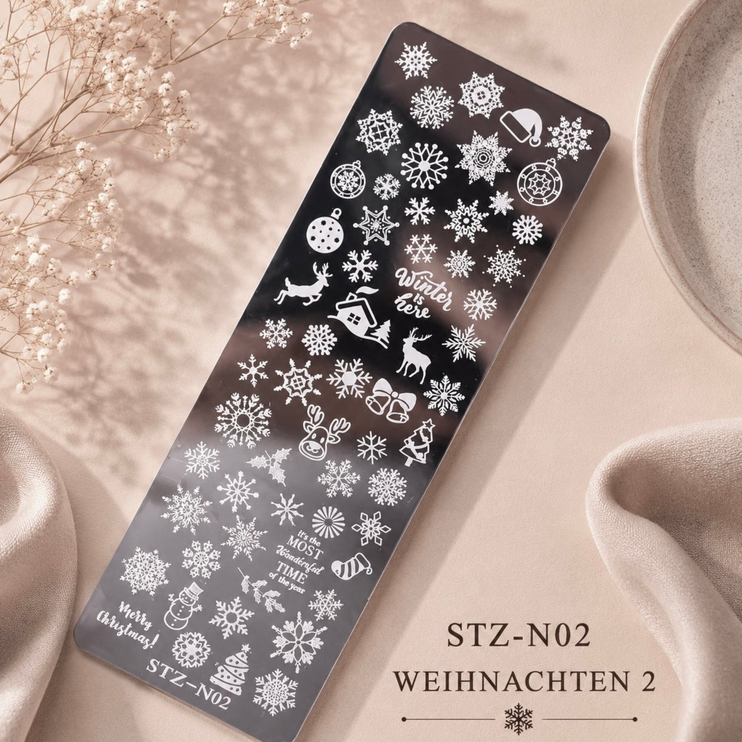 🎄  Stempelplatte Weihnachten 2 für Nail Art – Edelstahl Designschablone