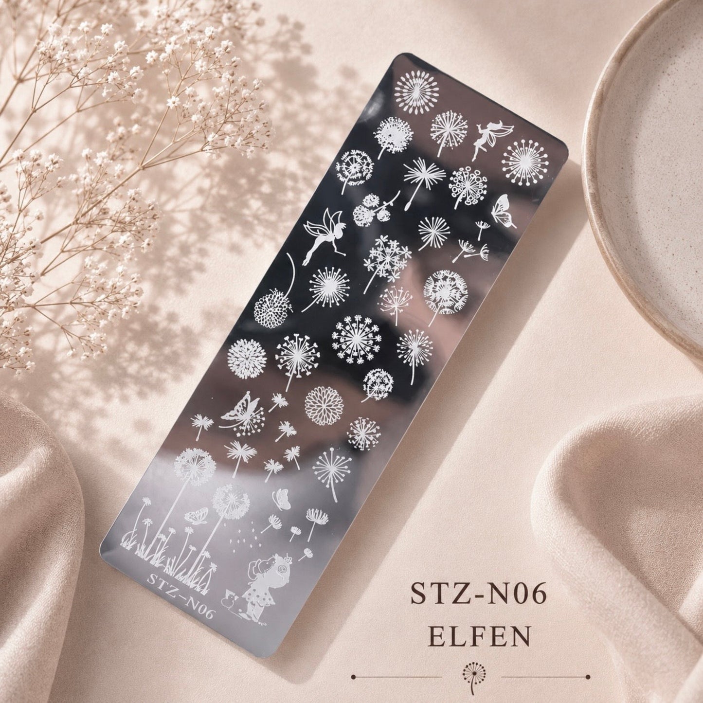 🧚🏻‍♀️Stempelplatte Elfen für Nail Art – Edelstahl Designschablone