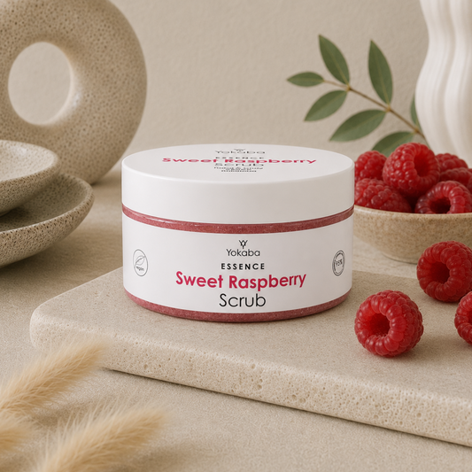 Yokaba ESSENCE Sweet Raspberry Körperpeeling mit goldfarbenen Schimmerpartikeln | 250 g