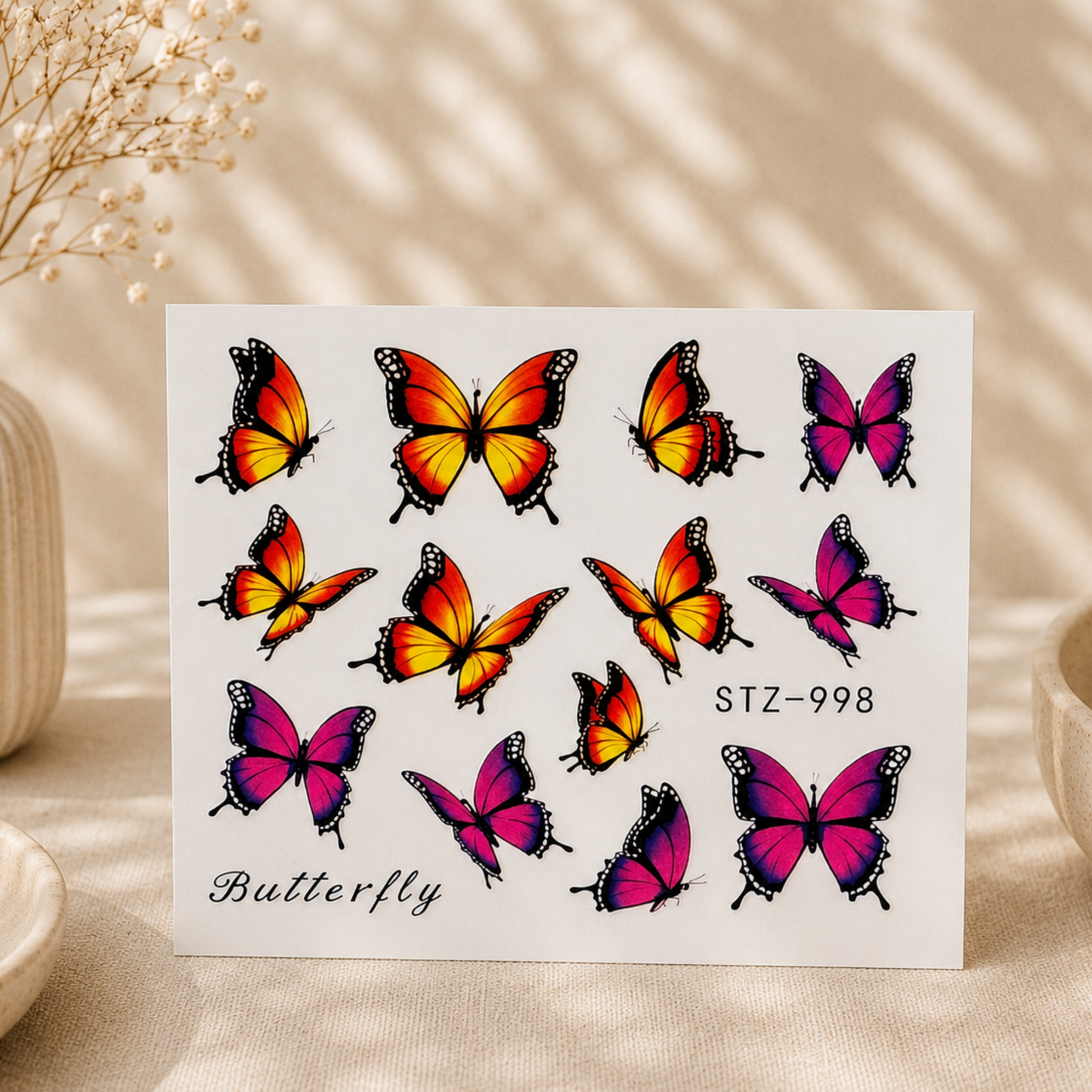 Water Tattoo – Schmetterlinge gelb lila pink (1 Blatt)