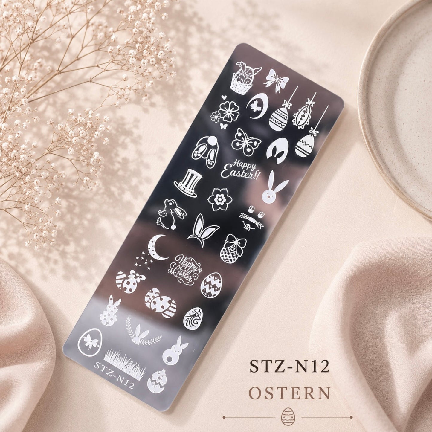 🐣  Stempelplatte Ostern für Nail Art – Edelstahl Designschablone