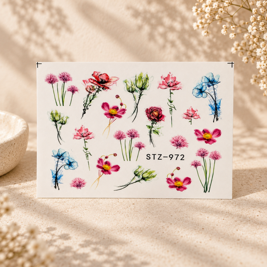 Water Tattoo – Flower rose mit grün  (1 Blatt)