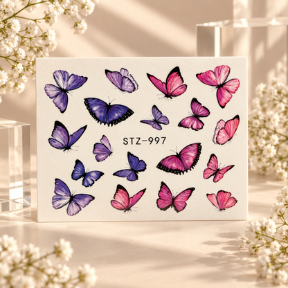 Water Tattoo – Schmetterlinge lila pink (1 Blatt)