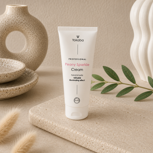 Yokaba PROFESSIONAL Hand- & Körpercreme Peony Sparkle | Pfingstrosenduft & Goldschimmer | 75 ml