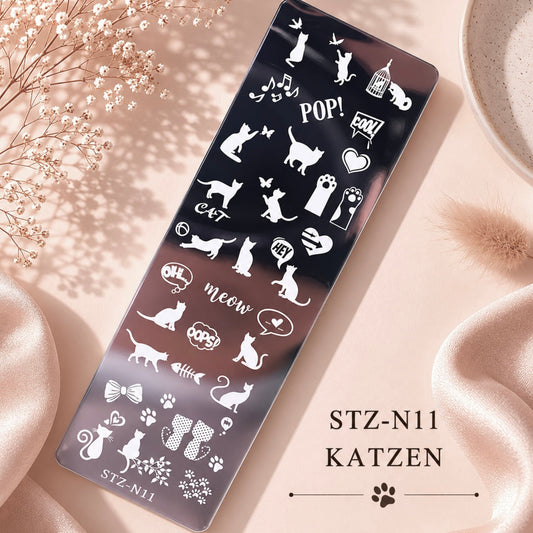 🐈‍⬛  Stempelplatte Katzen für Nail Art – Edelstahl Designschablone