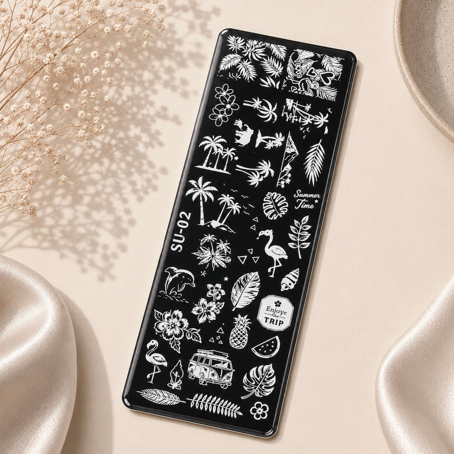 🏝️ Stempelplatte Urlaub für Nail Art – Edelstahl Designschablone
