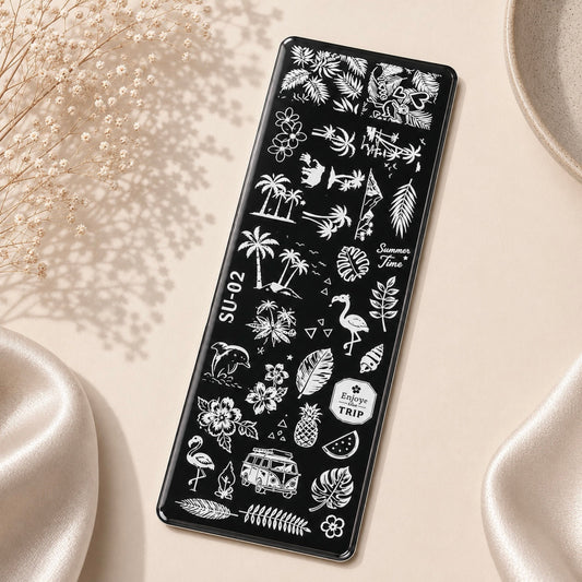 🏝️ Stempelplatte Urlaub für Nail Art – Edelstahl Designschablone
