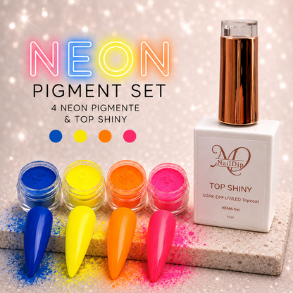 Neon Pigment Set – 4 Neonfarben + Clear Powder / Iced Porcelain Gel Polish