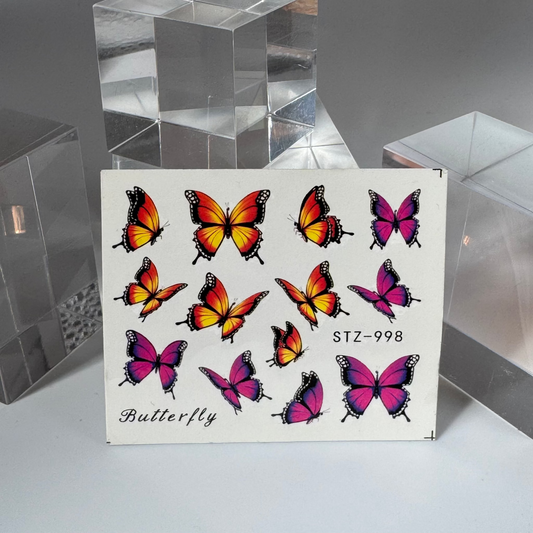 💦 Water Tattoo – Schmetterlinge gelb lila pink (1 Blatt)