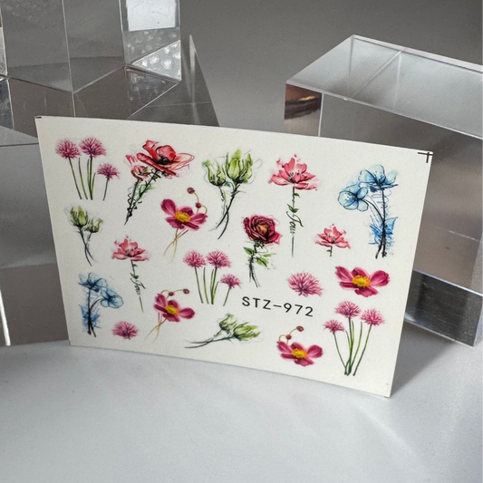 💦 Water Tattoo – Flower rose mit grün  (1 Blatt)