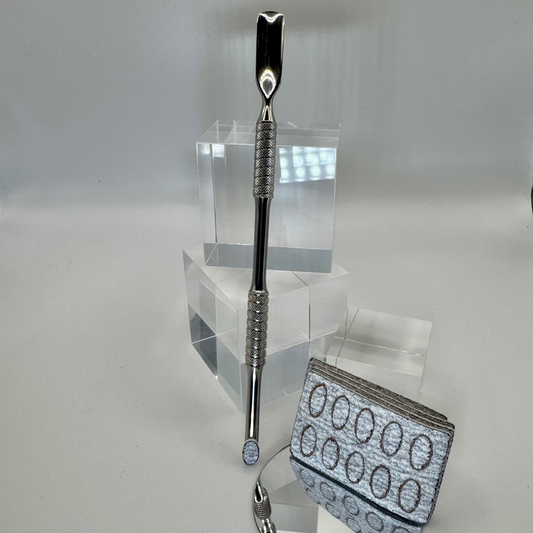 Nagelhautschieber Duo – Edelstahl mit Feilpad-Aufklebern