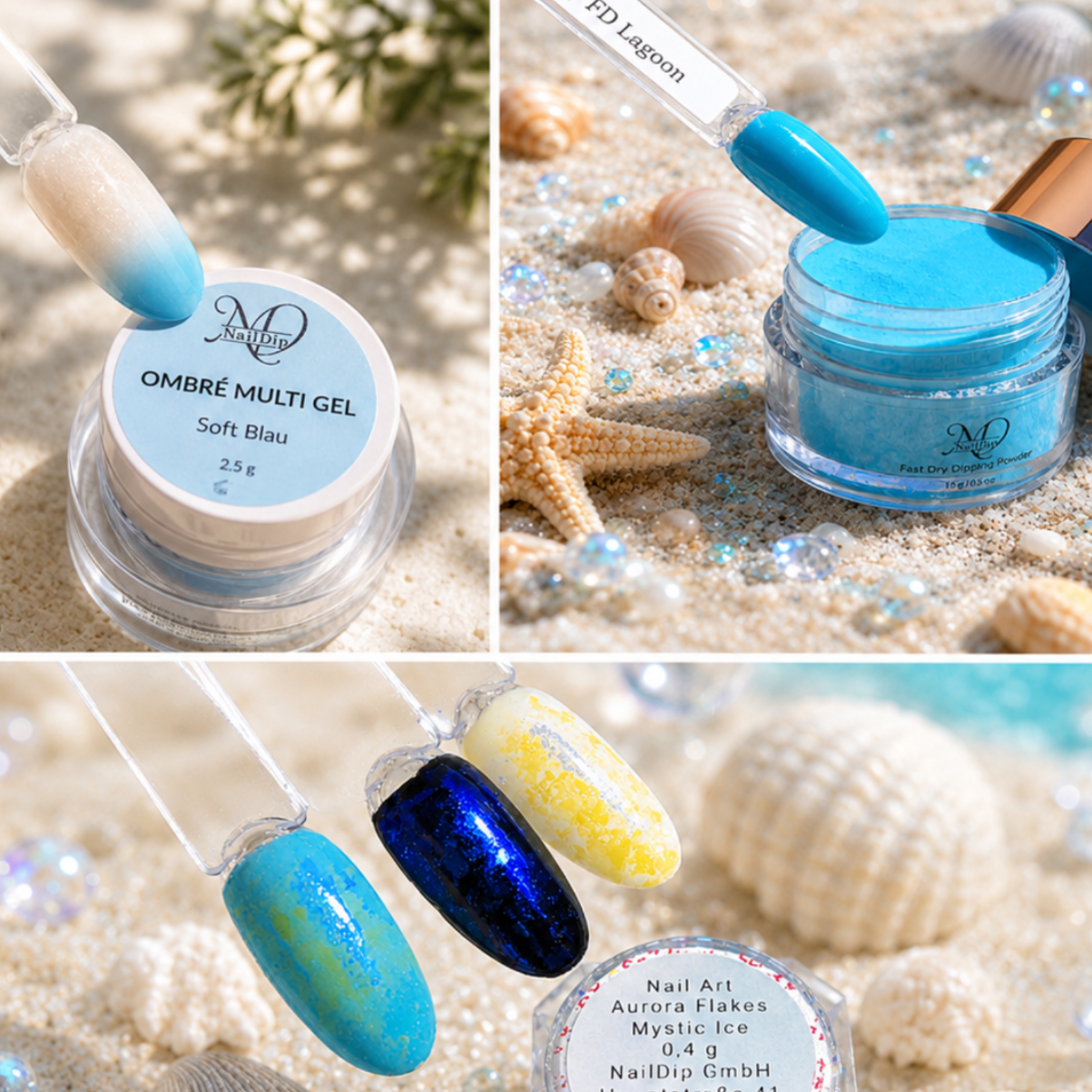 Lagoon Set – Fast Dry Powder, Mystic Ice Flakes & Soft Blue Ombre Gel