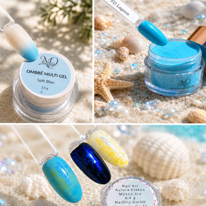Lagoon Set – Fast Dry Powder, Mystic Ice Flakes & Soft Blue Ombre Gel