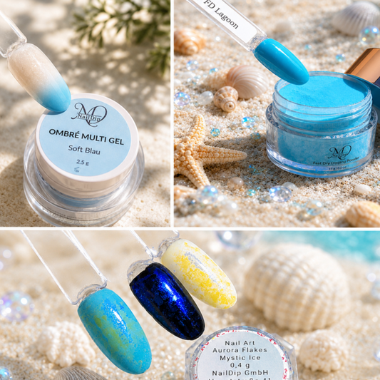 Lagoon Set – Fast Dry Powder, Mystic Ice Flakes & Soft Blue Ombre Gel