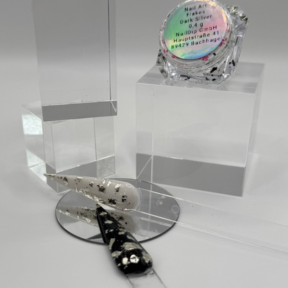 Nail Art Flakes – Dark Silver  Blattgold Effekt (0,4g Dose)