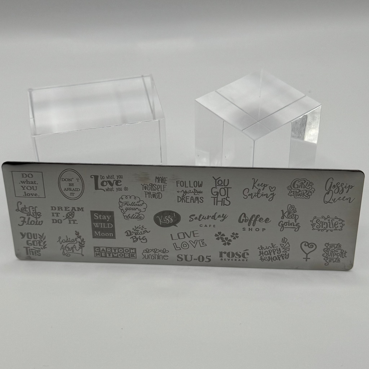 💬  Stempelplatte Sprüche für Nail Art – Edelstahl Designschablone