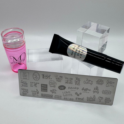 💬  Stempelplatte Sprüche für Nail Art – Edelstahl Designschablone