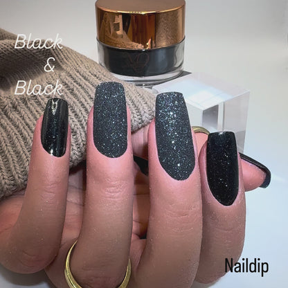 🖤 Black & Black Glitter  –  Dipping Powder 15g